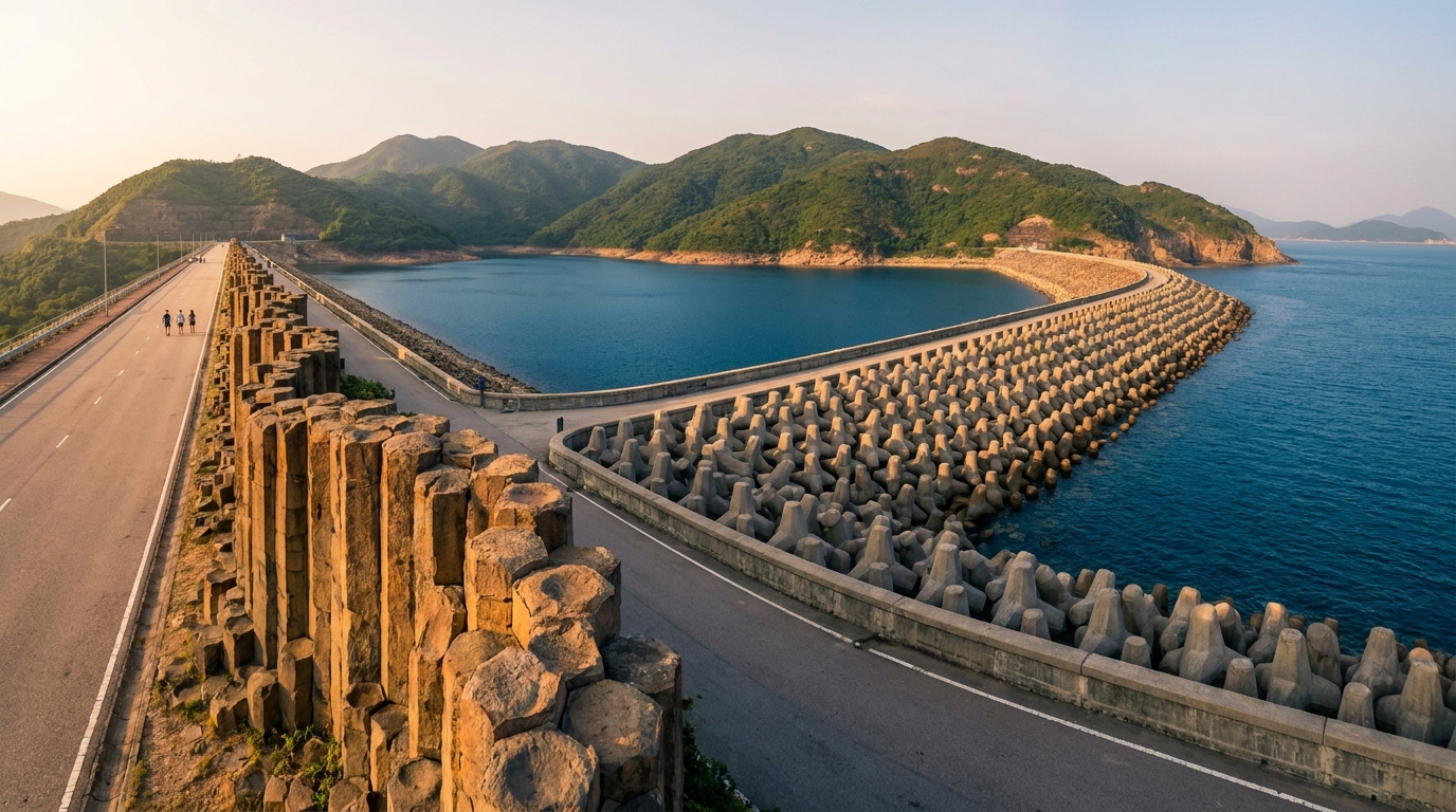 萬宜水庫東壩的 S 形六角形岩柱