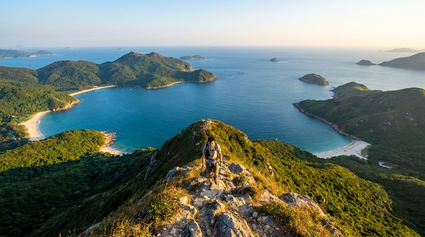 釣魚翁尖削山脊聳立於清水灣海岸之上