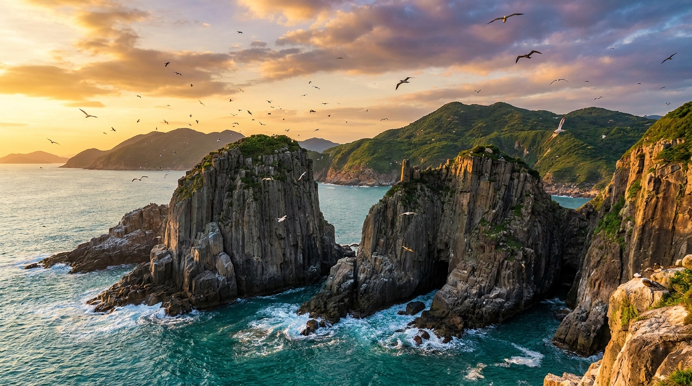 暴露於風浪的果洲群島六角石柱海崖